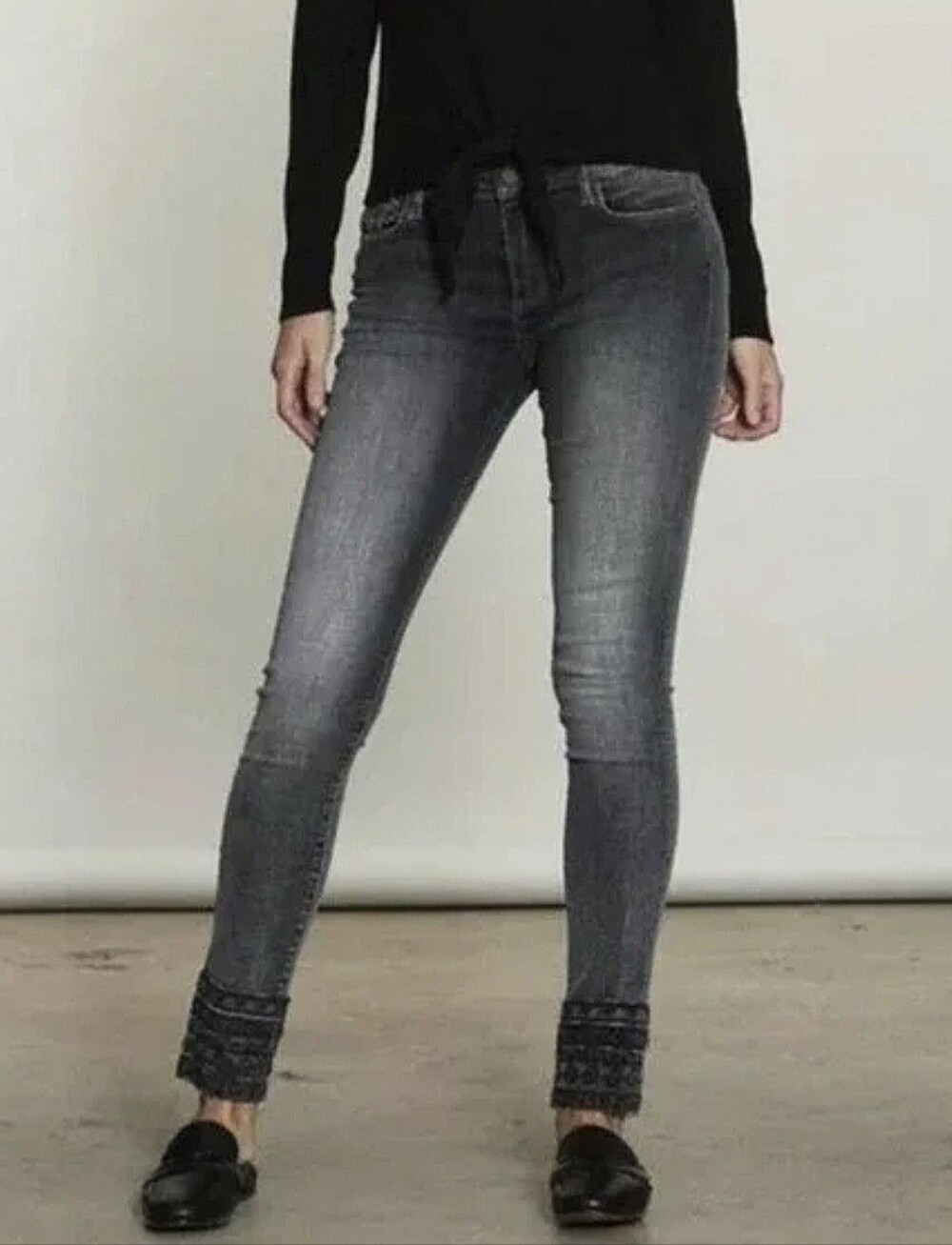 Driftwood Jackie Jeans, Ankle, Embroidered, Dark Gray, Faded Black W32 L27